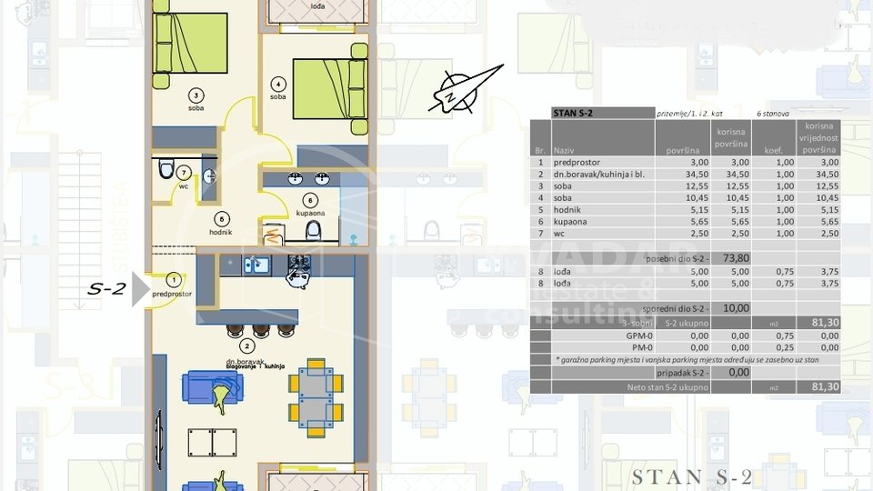 NOVI ZAGREB / DUGAVE / TROSOBNI STAN 81.30 m2 / 2750€/m2 NOVOGRADNJA